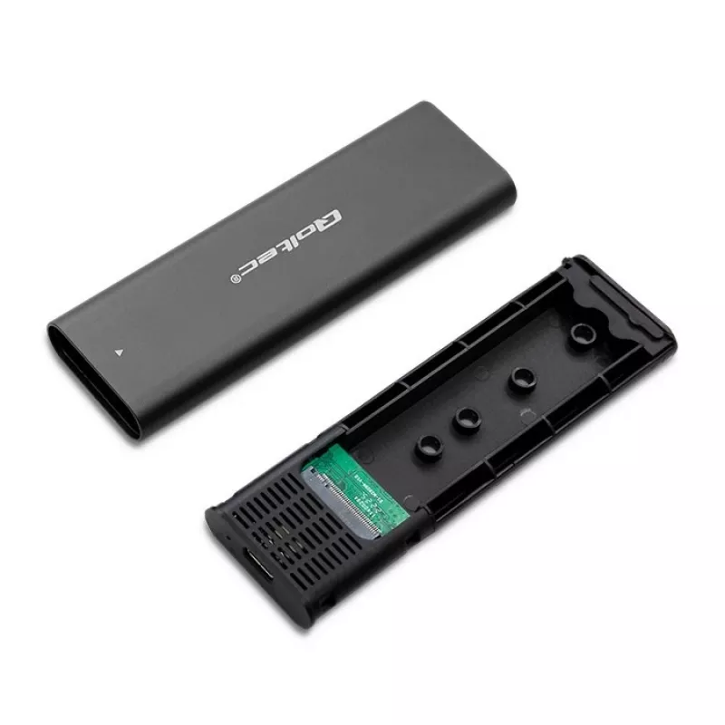 SSD korpusas QOLTEC 50312 Juodas vienam M.2 SATA diskui, USB Type-C (USB 2.0 / 3.2 Gen 1)