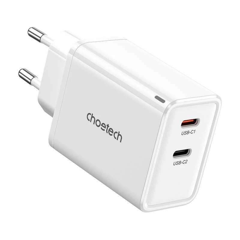 Maitinimo adapteris CHOETECH PD6013 2x USB-C PD 65W GaN – baltas