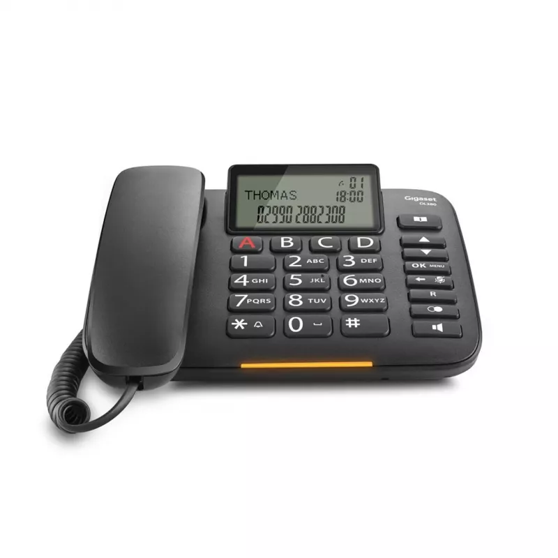 Analoginis telefonas Gigaset DL380 su skambintojo ID, laidinis ragelis, juodas