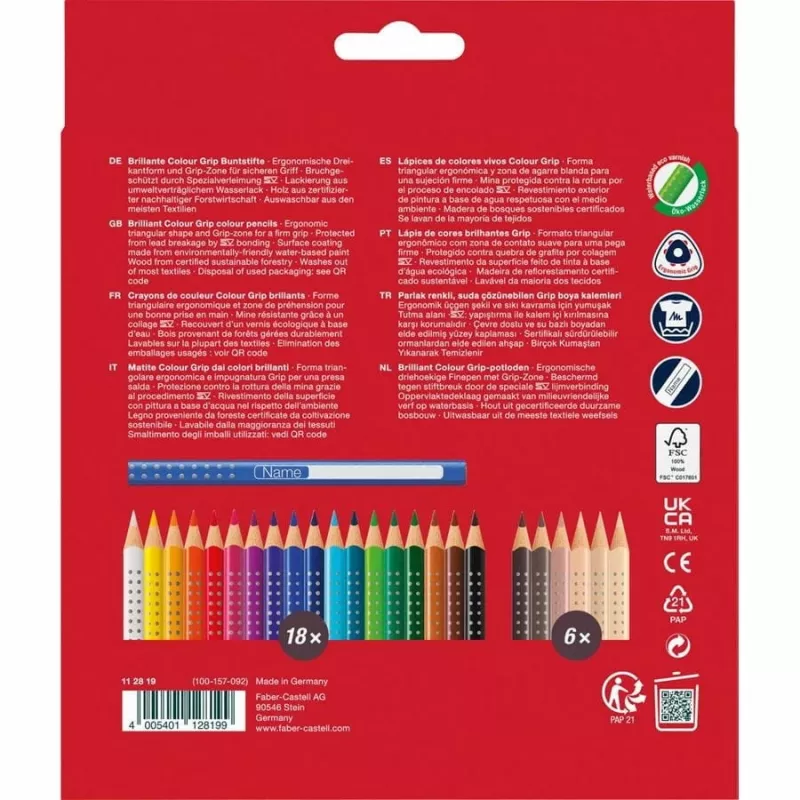 Faber-Castell 112819 Grip Skin Tones spalvoti pieštukai, 18+6