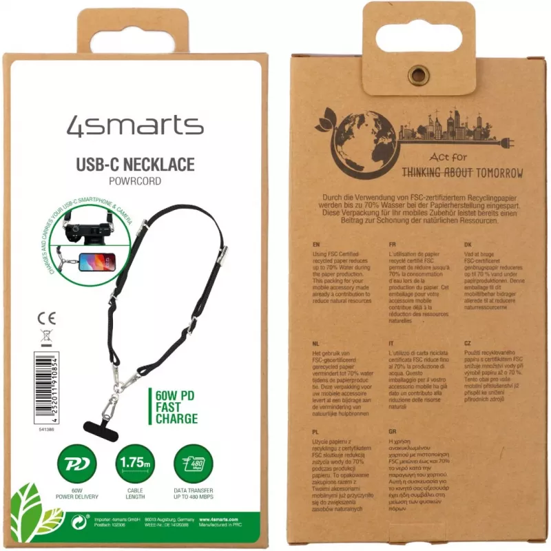 4smarts USB-C Handykette PowrCord juoda (541386)