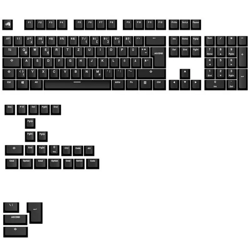 Klavišų dangteliai GLORIOUS GPBT Basics — PBT klavišų dangtelių rinkinys, DE ISO išdėstymas, juoda