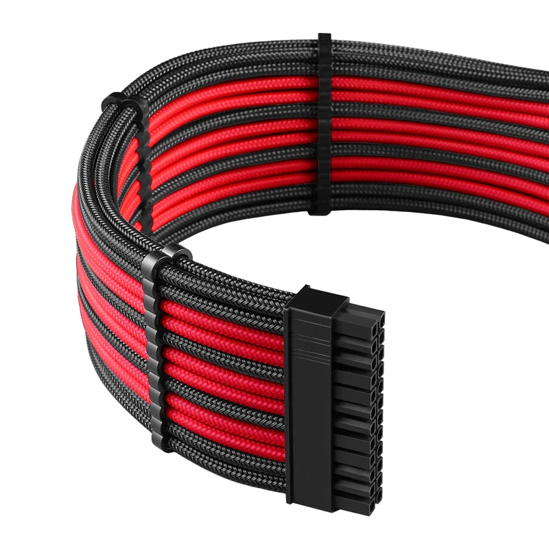 CableMod C-Series PRO RM Juoda Label maitinimo kabelių rinkinys CM‑PCSR‑16P3KIT‑NKKR‑R — juodos ir raudonos spalvos įdėklais dengti PSU kabeliai