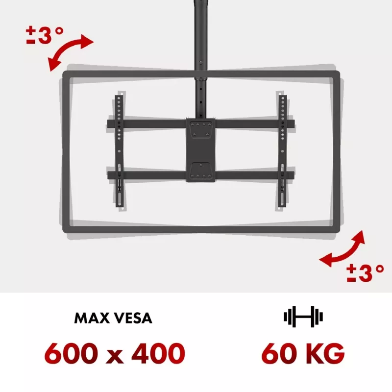 Lubinis televizoriaus laikiklis MACLEAN MC-112B, maks. apkrova 60 kg, reguliuojamas pakreipimas ir pasukimas