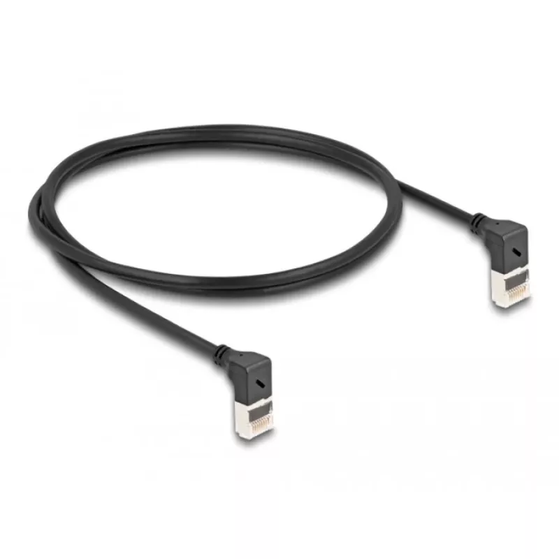 Tinklo kabelis DeLOCK RJ45 Cat.6A S/FTP plonas 90° į viršų 1 m juodas
