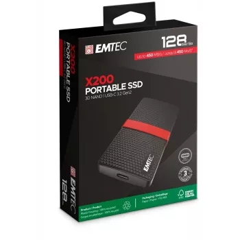 EMTEC SSD Power Plus X200 - SSD - 128 GB - išorinis (nešiojamasis) - USB 3.1 Gen 1 (USB-C jungtis) (ECSSD128GX200)