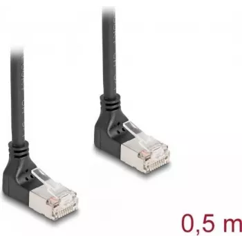 Tinklo kabelis DeLOCK RJ45 Cat.6A S/FTP plonas 90° žemyn 0,5 m juodas
