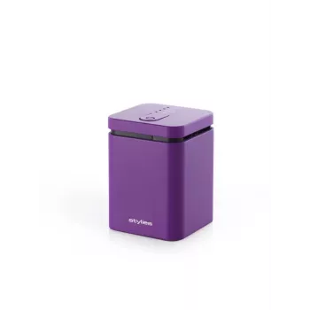 Garinis aromato difuzorius Stylies ELARAPURPLE patalpoms iki 25 m² — violetinis, stačiakampis, maitinimas per kintamos srovės adapterį / baterijas / USB, kvapų kasetė, 2 val. laikmatis, 74×74×100 mm, 1,3 W