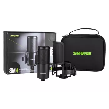 Shure SM4-K-KIT - kondensatorinis mikrofonas, išoriškai poliarizuotas, rankena, popfiltras, dėklas