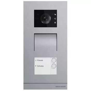Video domofono sistema Busch-Jaeger A21381P2-S-03 — lauko blokas iš nerūdijančio plieno, mygtukai, 135×29×277 mm, sidabrinis