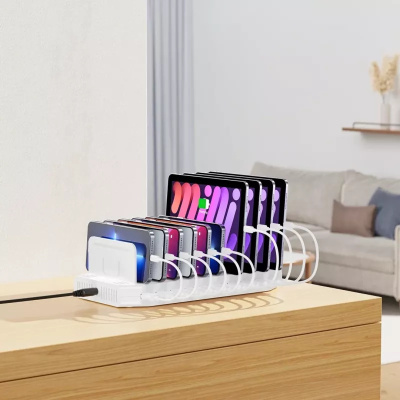Unitek įkrovimo stotelė 10X USB 2.4A 60W balta