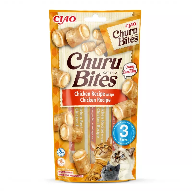 INABA Churu Bites vištienos skonio suktinukai – skanėstai katėms – 3x10 g