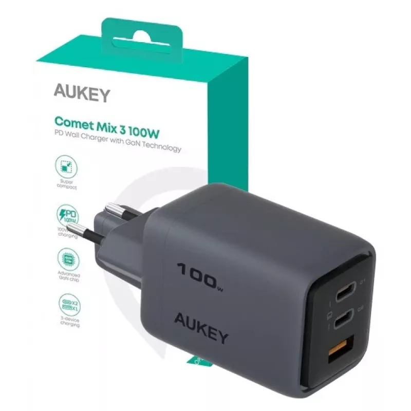 Comet Mix 3 sieninis įkroviklis PA-C5 3xUSB (2xUSB-C ir 1xUSB-A) 100W 5A QC5.0 PD3.0 AFC PPS FCP SCP