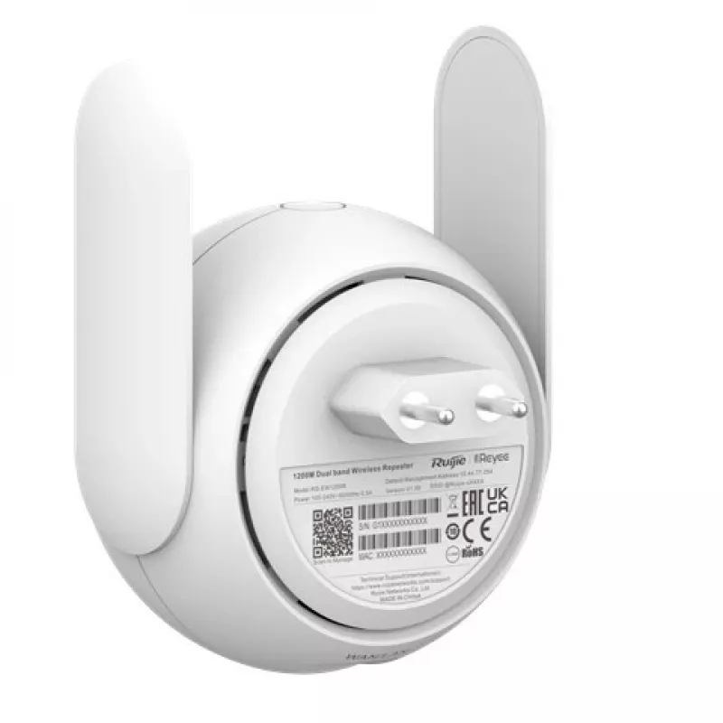 Tinklinė „Wi‑Fi“ sistema RUIJIE RG‑EW1200R, dviejų diapazonų „Wi‑Fi 5“, 2 išorinės antenos, palaiko iki 24 įrenginių, 1 LAN prievadas, balta