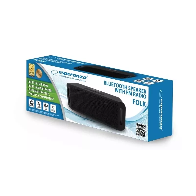 Stereo nešiojamas garsiakalbis ESPERANZA FOLK Juoda — 6 W RMS, Bluetooth, MicroSD, LiPo baterija