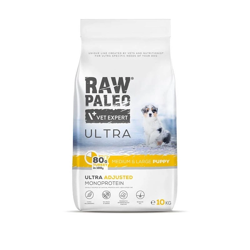 VET EXPERT RAW PALEO Ultra Medium&Large Puppy Turkey - sausas ėdalas šuniukams - 10 kg