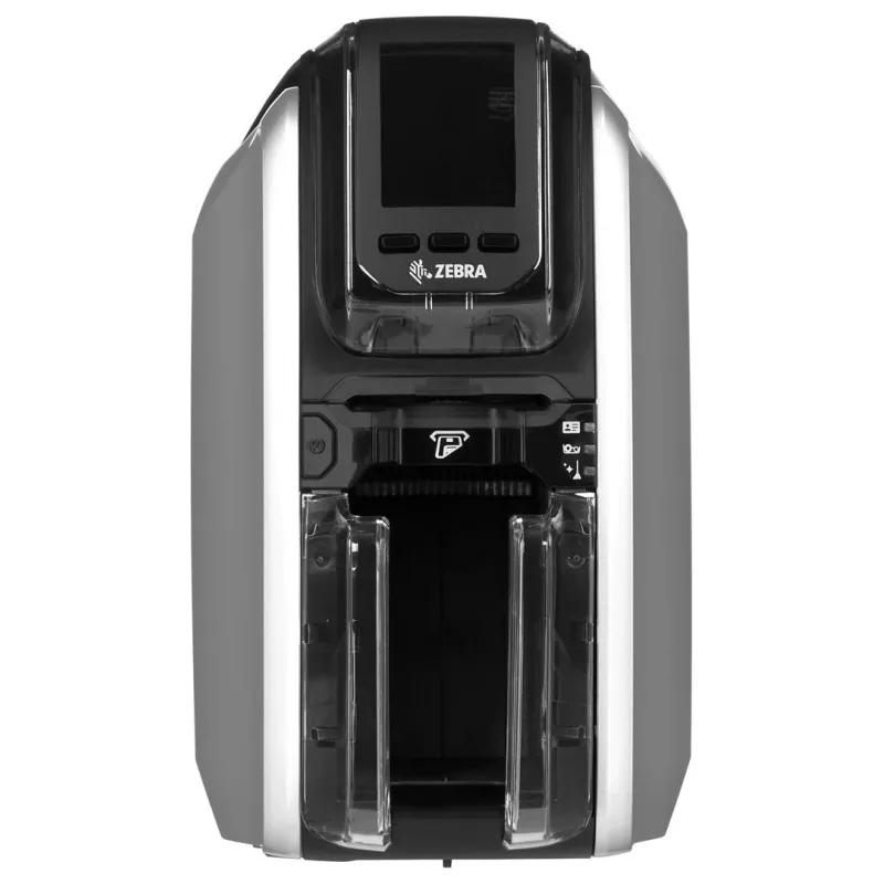 Plastikinių kortelių spausdintuvas Zebra ZC300 — dažų sublimacija/terminis perkėlimas, 300x300 DPI, LCD, 100 lapų įvestis, Ethernet, sidabrinė/juoda