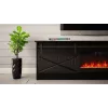 TV staliukas su židiniu Cama Meble GRANERO modelis — 200 x 56,7 x 35 cm, juoda/juoda blizgi, 2 durys, 2 lentynos, stumdomos durys, MDF/medžio drožlių plokštė
