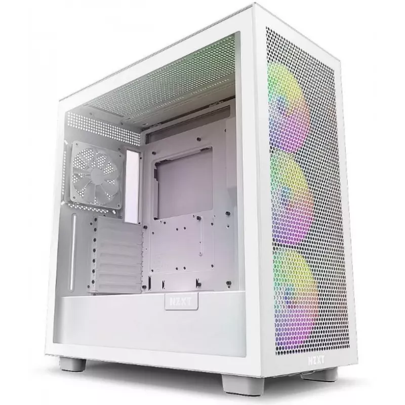 PC korpusas NZXT H7 Flow RGB Midi Tower baltas — grūdintas stiklas, EATX, priekyje 3×120 mm, USB-C