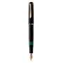 Pelikan M200, juoda, auksinė, integruota pildymo sistema, derva, auksinis, kursyvinis plunksnagalis, auksinis, nerūdijantis plienas