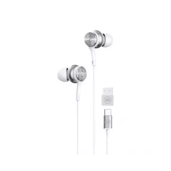 Maxell XC1 USB-C laidinės ausinės su USB-A adapteriu baltos