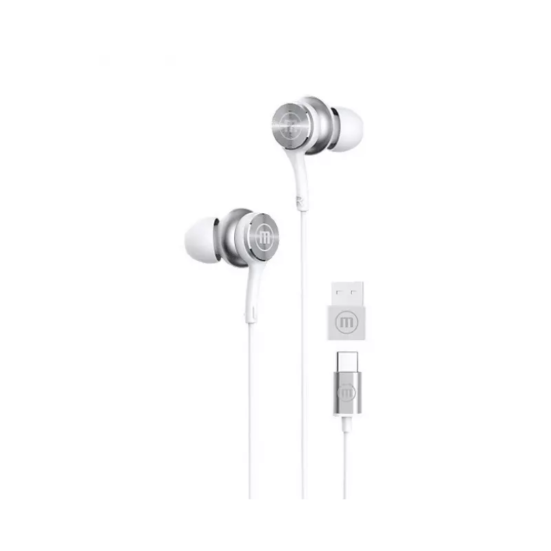Maxell XC1 USB-C laidinės ausinės su USB-A adapteriu baltos