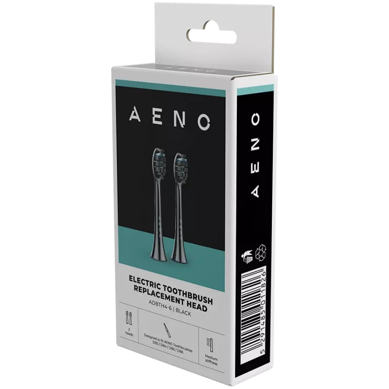 AENO keičiamos dantų šepetėlio galvutės, juodos, Dupont šereliai, 2 vnt. rinkinyje (skirtos ADB0004/ADB0006 ir ADB0003/ADB0005)