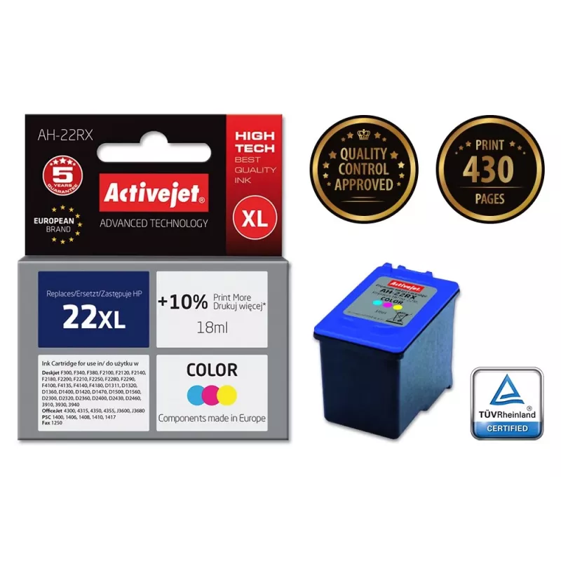 Activejet AH-22RX rašalas (pakaitalas HP 22XL C9352A; Premium; 18 ml; spalvotas)