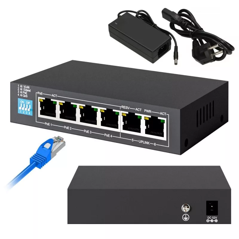 Nevaldomas komutatorius Extralink EUROS V2 4x 100Mb/s PoE/PoE+