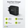 USB-C dvigubas greitasis įkroviklis, PD, GaN, 65 W (juodas, 1x USB-C, 1x USB-A, maitinimo tiekimas)