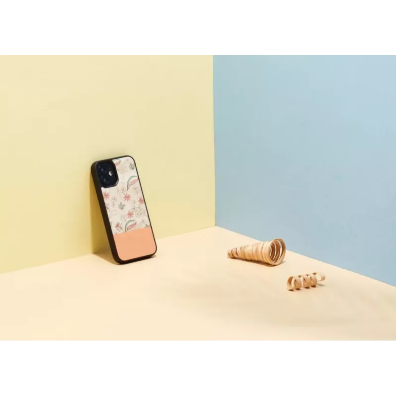 Apsauginis telefono dėklas Man and Wood skirtas iPhone 12 mini — rožinė gėlė juodame fone