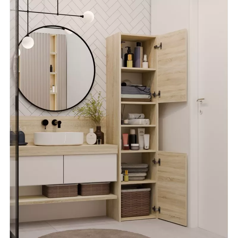 Vonios spintelė top e shop S40 SONOMA — Ąžuolo spalvos rėmas, laisvai pastatoma, 6 lentynos, 400×300×1700 mm