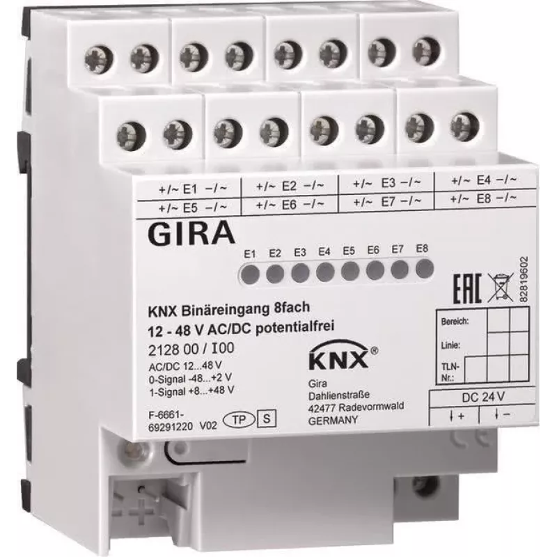 Dvejetainis įėjimas 8 kanalų KNX 12-8V AC/DC 212800 (212800)