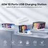 Unitek įkrovimo stotelė 10X USB 2.4A 60W balta