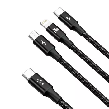 Baseus Rapid 3-in-1 USB laidas 1,5 m USB A USB C/Micro USB A/Lightning juodas