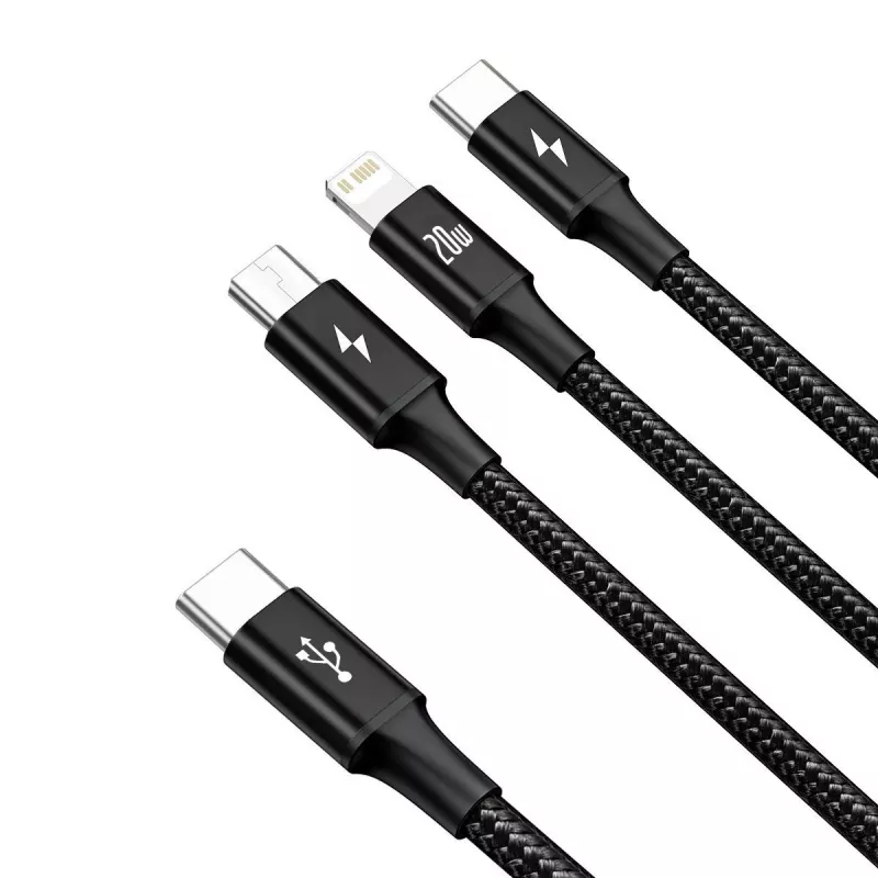 Baseus Rapid 3-in-1 USB laidas 1,5 m USB A USB C/Micro USB A/Lightning juodas