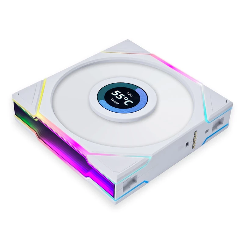 LIAN LI UNI FAN TL LCD 120mm ARGB korpuso ventiliatoriai - balti, 3 vnt. rinkinys