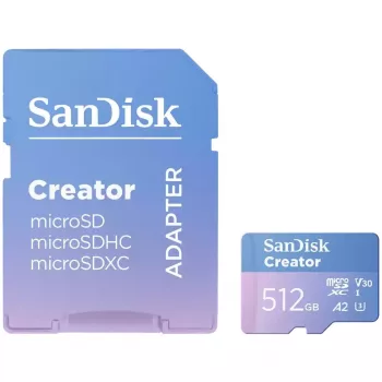 SanDisk Creator MicroSD atminties kortelė 512GB, didelis perdavimo greitis iki 190 MB/s