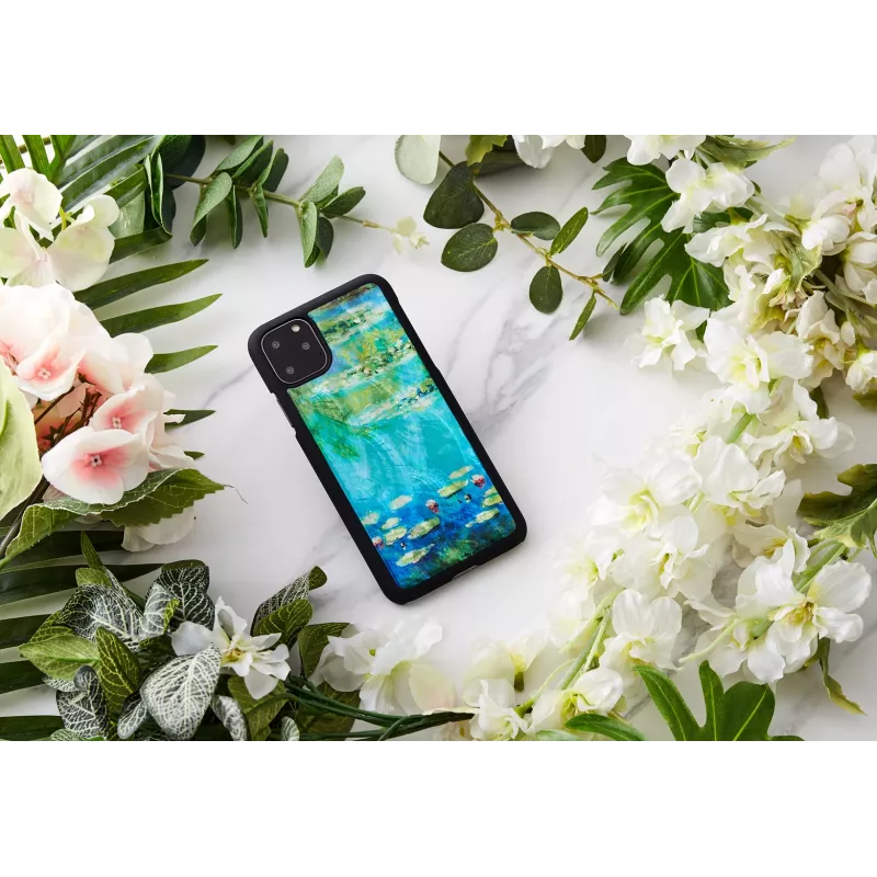 Telefono dėklas iKins, skirtas iPhone 11 Pro Max — vandens lelijų dizainas, juodas