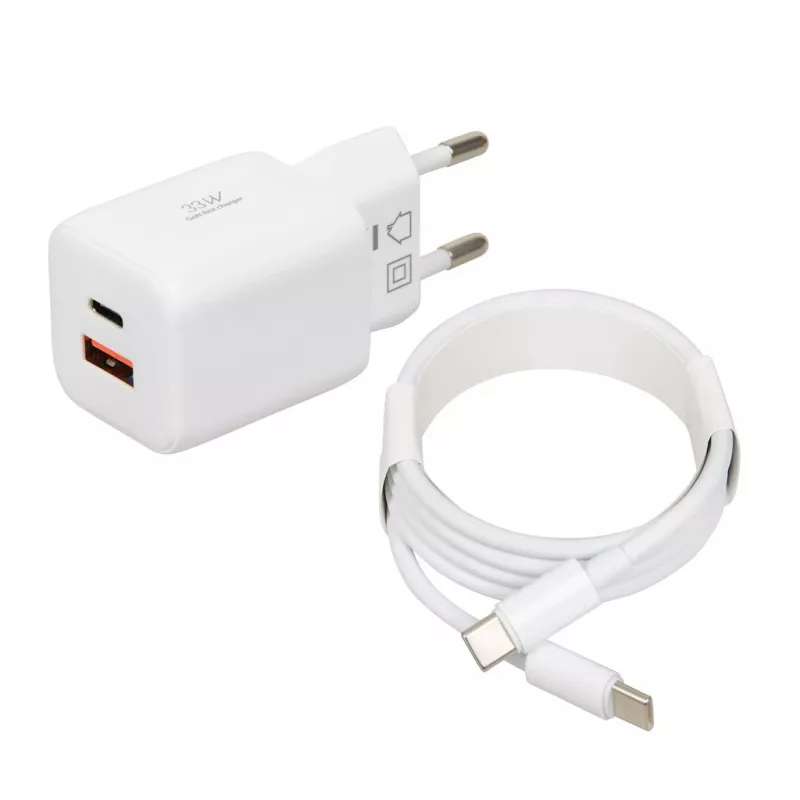 USB įkroviklis IBOX ILUC42W 42W (maks. 33W), 1×USB-C PD3.0, 1×USB-A QC3.0, 100–240V, baltas