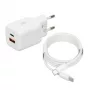 USB įkroviklis IBOX ILUC42W 42W (maks. 33W), 1×USB-C PD3.0, 1×USB-A QC3.0, 100–240V, baltas