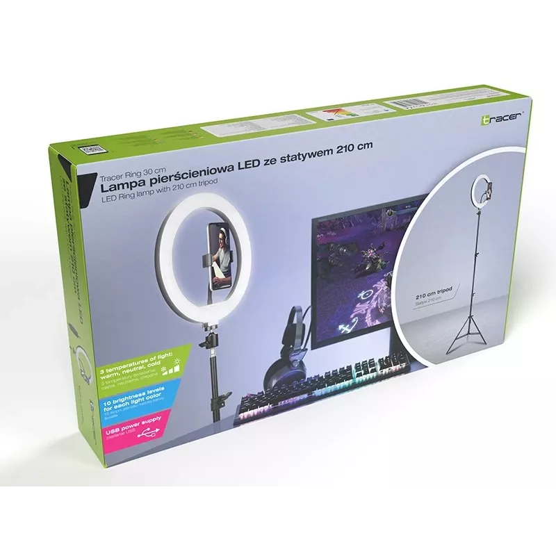 TRACER RING 30 cm žiedinė lemputė su trikoju 210 cm