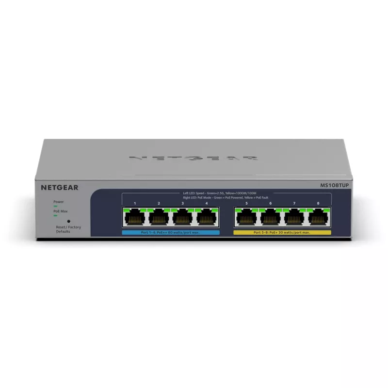 NETGEAR MS108TUP Nevaldomas L2 2.5G Ethernet (100/1000/2500) Power over Ethernet (PoE) Pilka
