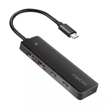 Hub USB-C, 4-porty 2x USB-A,2xUSB-C, Juoda
