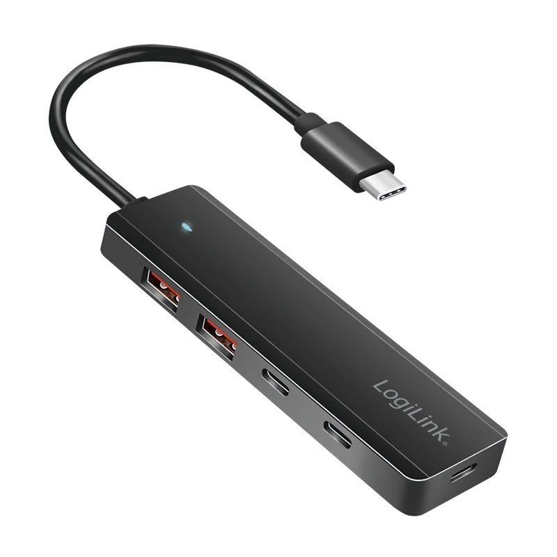 Hub USB-C, 4-porty 2x USB-A,2xUSB-C, Juoda