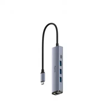 USB-C šakotuvas Cudy UH605 su Gigabit LAN, 3x USB-A 3.0, USB-C maitinimo įvestimi, pilkas