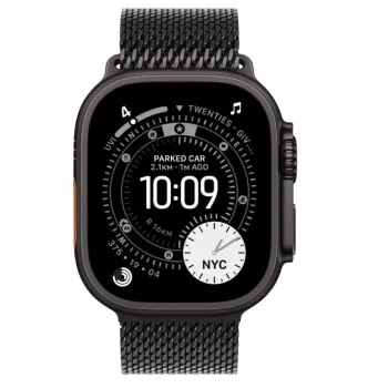 Išmanusis laikrodis „Apple Watch Ultra 3“ GPS + Cellular 49 mm juodo titano korpusas su juodo titano „Milanese“ apyranke (vidutinė)