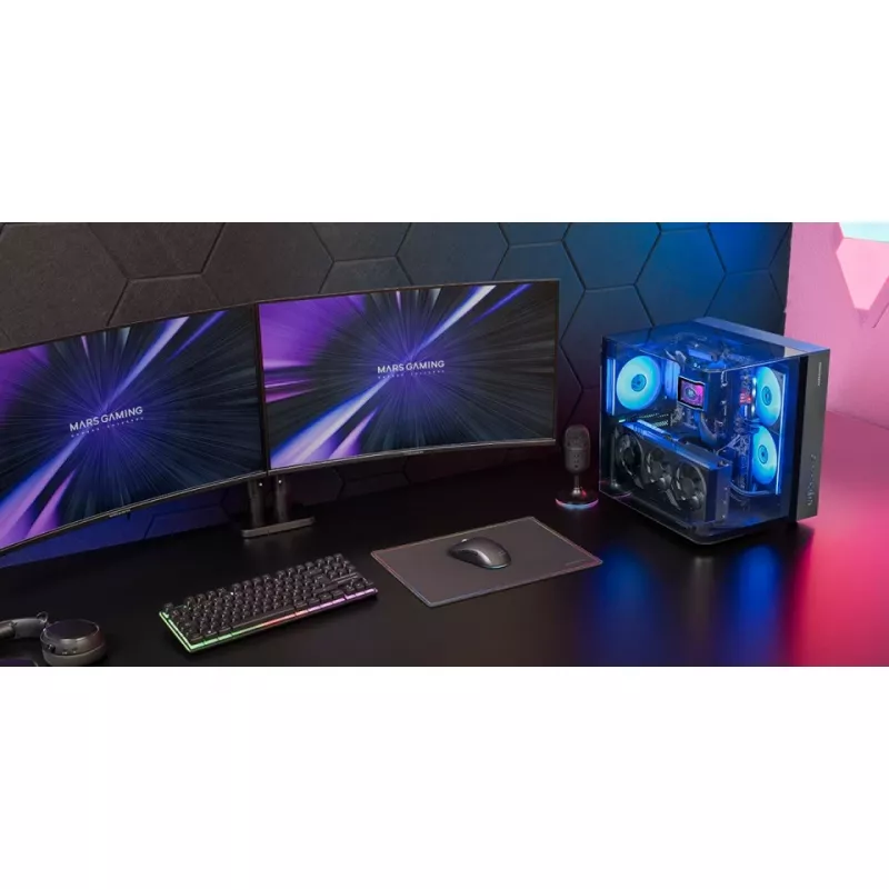 PC Midi Tower korpusas TACENS Mars Gaming MC-INFINIOLITE, juodas, grūdintas stiklas, palaiko ATX/Micro-ATX/Mini-ITX, 120 mm ventiliatoriai
