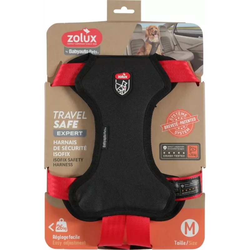 Šunų petnešos ZOLUX TRAVEL SAFE M, dydis M, raudonos
