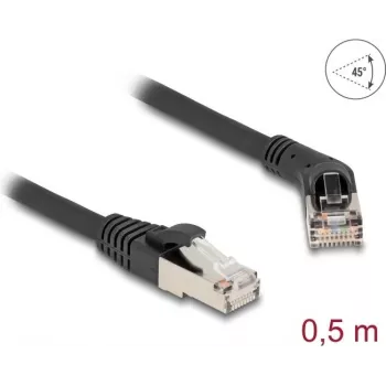 Tinklo kabelis DeLOCK RJ45 Cat.6A S/FTP 45° kampuotas į tiesų 0,5 m juodas